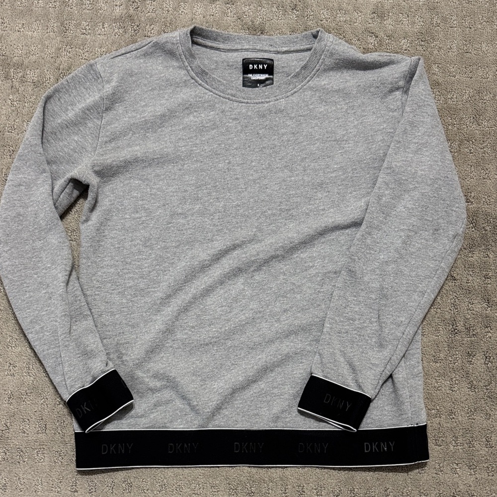 DKNY Light Gray Long Sleeve Sweatshirt with Black Logo Trim